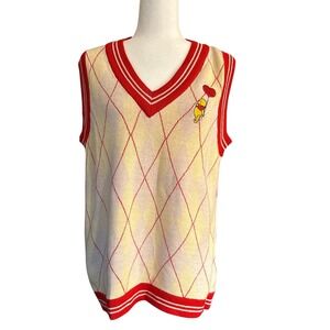 Disney x‎ Her Universe Winnie the Pooh Sweater Vest Argyle Yellow Red Heart M